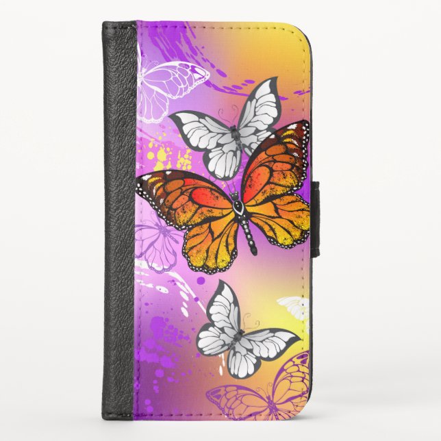 Monarch Butterflies on Purple Background iPhone Wallet Case (Front)