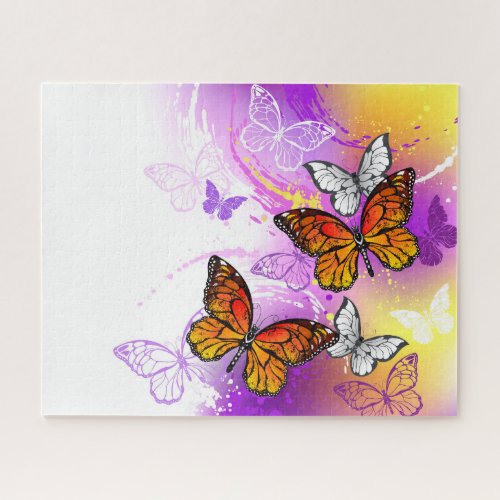 Monarch Butterflies on Purple Background Jigsaw Puzzle