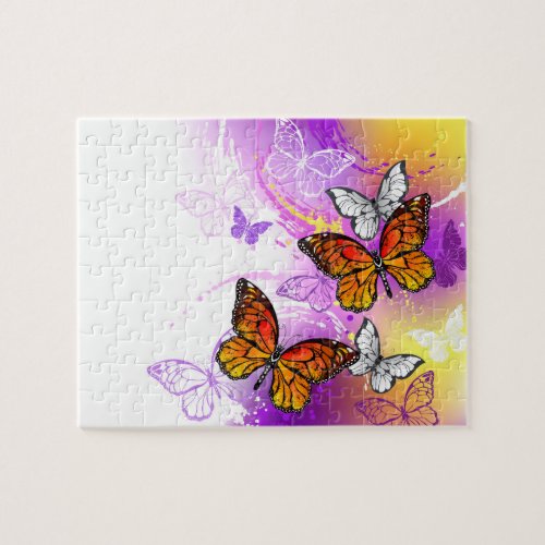 Monarch Butterflies on Purple Background Jigsaw Puzzle