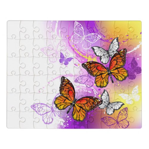 Monarch Butterflies on Purple Background Jigsaw Puzzle