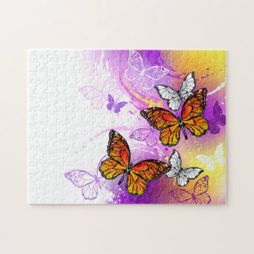 Monarch Butterflies on Purple Background Jigsaw Puzzle