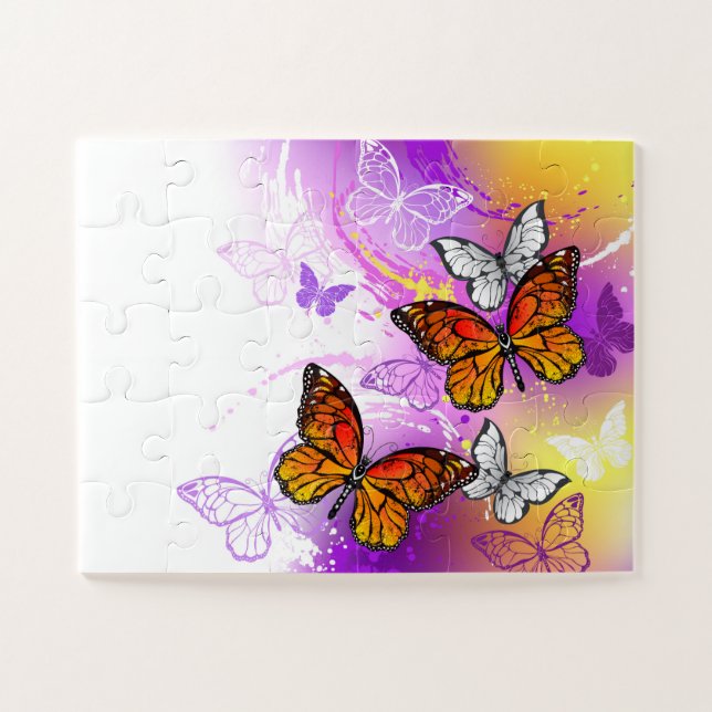 Monarch Butterflies on Purple Background Jigsaw Puzzle (Horizontal)