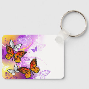Monarch Butterflies on Purple Background Keychain
