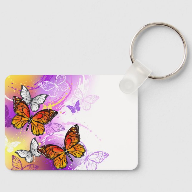 Monarch Butterflies on Purple Background Keychain (Front)