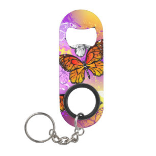 Monarch Butterflies on Purple Background Keychain Bottle Opener