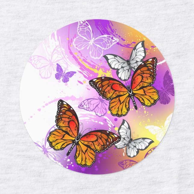 Monarch Butterflies on Purple Background Kids' Labels (Design 1)