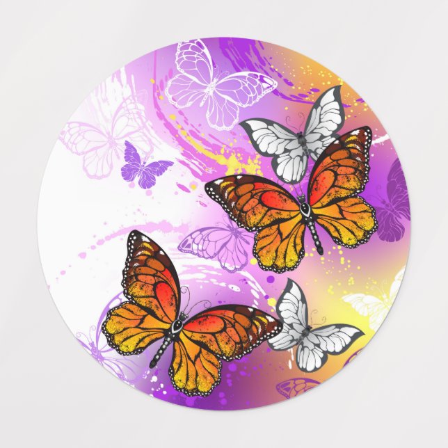 Monarch Butterflies on Purple Background Kids' Labels (Design 1)