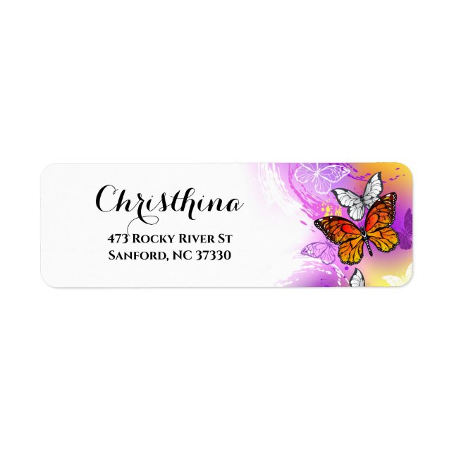 Monarch Butterflies on Purple Background Label (Front)