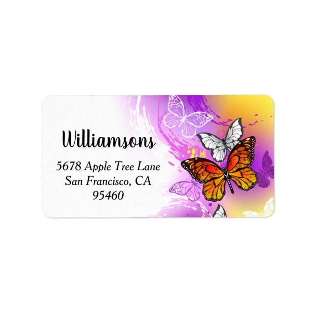 Monarch Butterflies on Purple Background Label (Front)