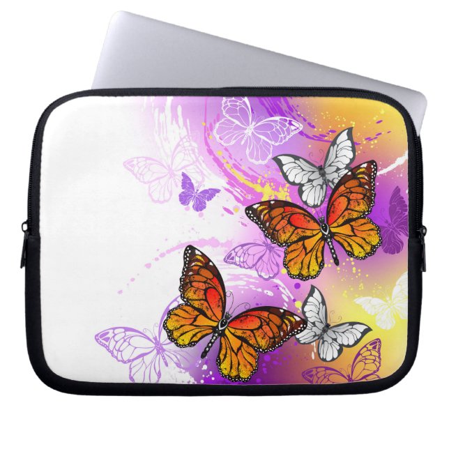 Monarch Butterflies on Purple Background Laptop Sleeve (Front)