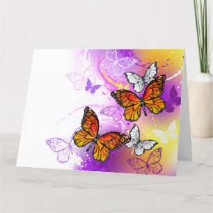 Monarch Butterflies on Purple Background Letterpress Thank You Card