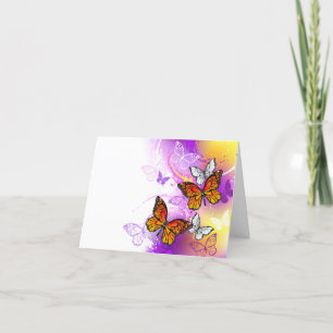 Monarch Butterflies on Purple Background Letterpress Thank You Card
