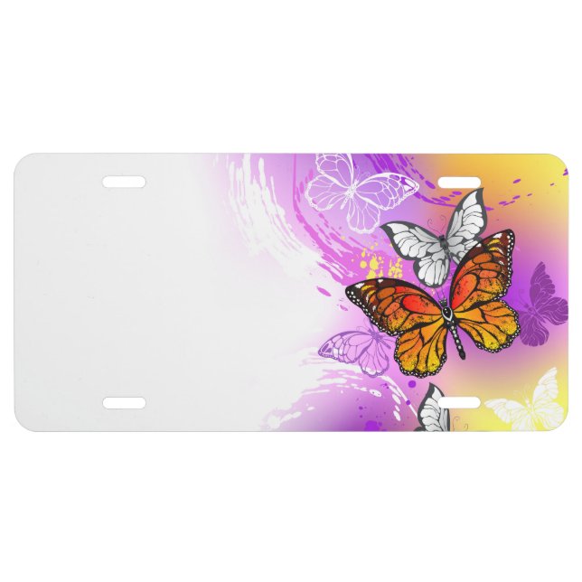 Monarch Butterflies on Purple Background License Plate (Front)