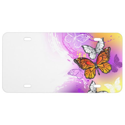 Monarch Butterflies on Purple Background License Plate
