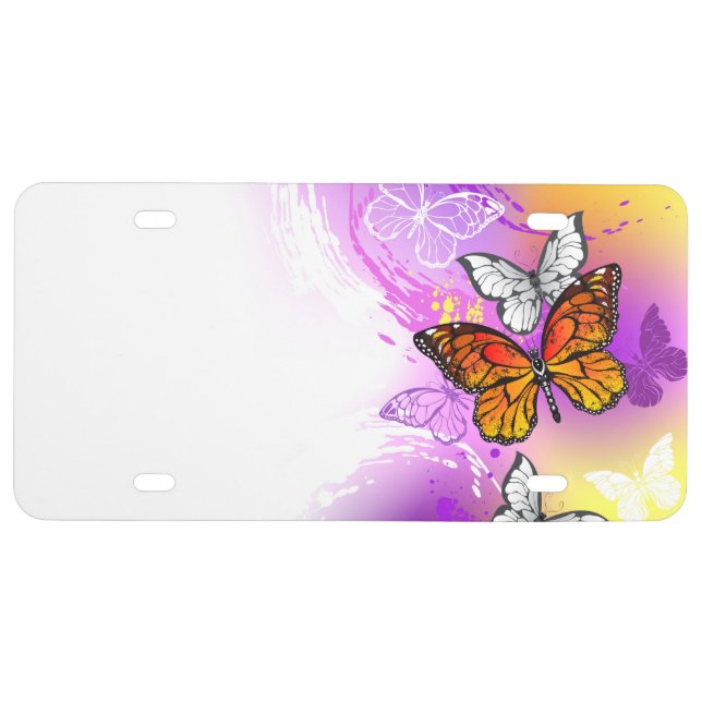 Monarch Butterflies on Purple Background License Plate (Front)