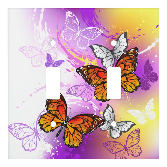 Monarch Butterflies on Purple Background Light Switch Cover (Front)