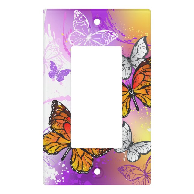Monarch Butterflies on Purple Background Light Switch Cover (Front)