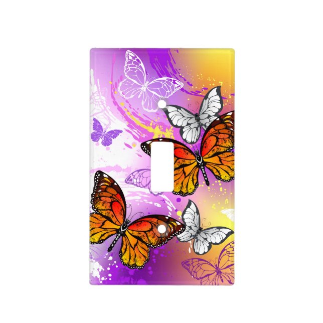 Monarch Butterflies on Purple Background Light Switch Cover (Front)