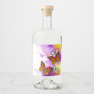 Monarch Butterflies on Purple Background Liquor Bottle Label