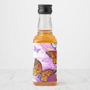 Monarch Butterflies on Purple Background Liquor Bottle Label