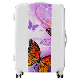 Monarch Butterflies on Purple Background Luggage