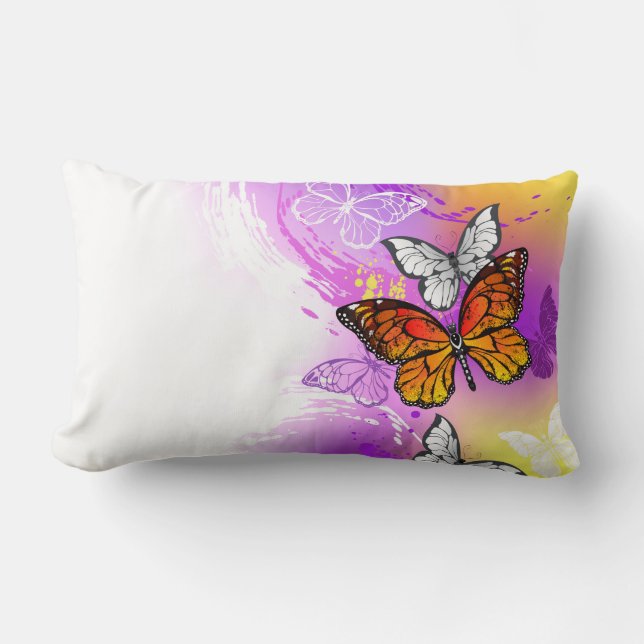 Monarch Butterflies on Purple Background Lumbar Pillow (Front)