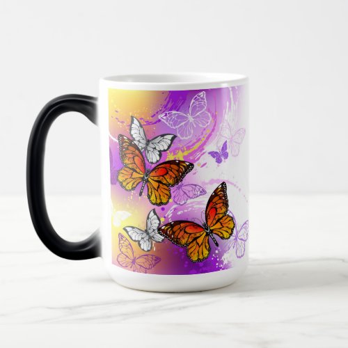 Monarch Butterflies on Purple Background Magic Mug