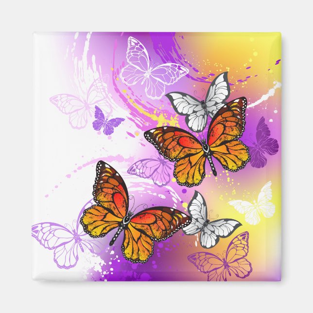 Monarch Butterflies on Purple Background Magnet (Front)