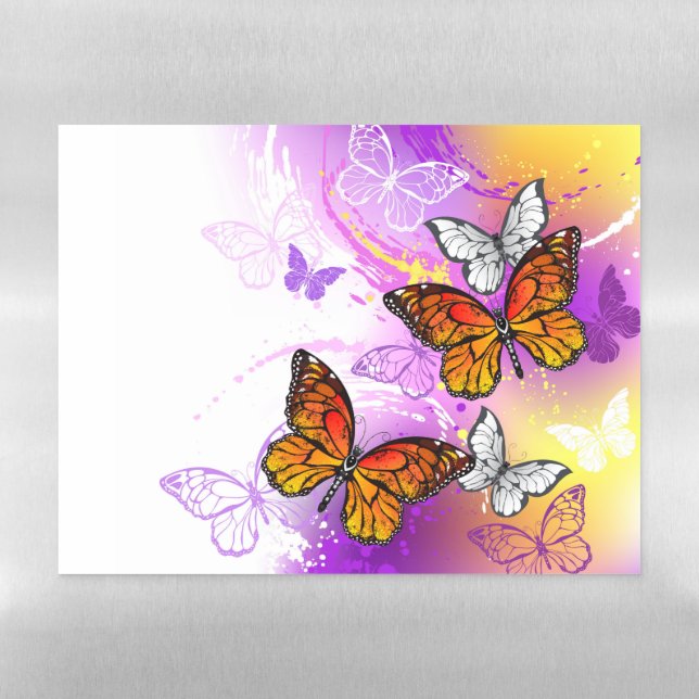 Monarch Butterflies on Purple Background Magnetic Dry Erase Sheet (Horizontal)