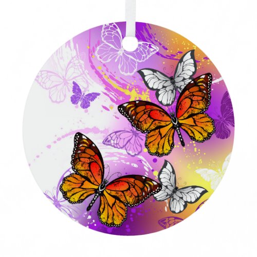Monarch Butterflies on Purple Background Metal Ornament