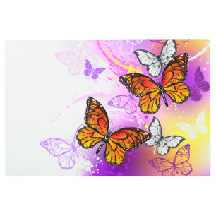 Monarch Butterflies on Purple Background Metal Print