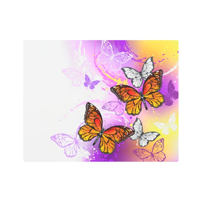 Monarch Butterflies on Purple Background Metal Print (Front)
