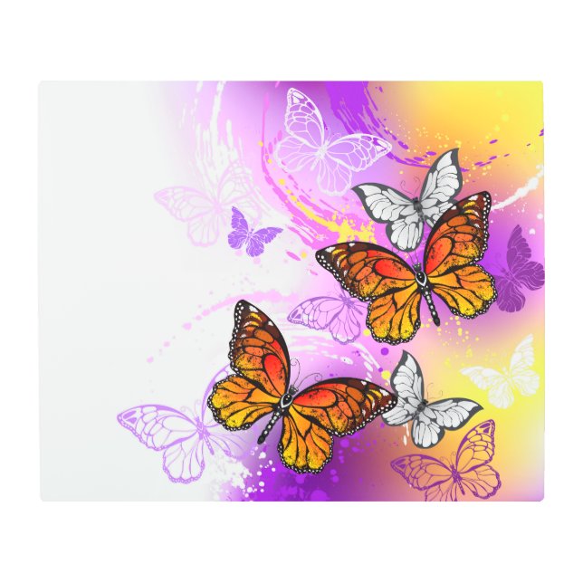 Monarch Butterflies on Purple Background Metal Print (Front)