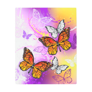 Monarch Butterflies on Purple Background Metal Print