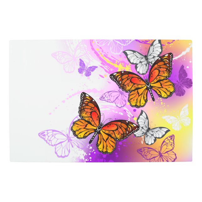 Monarch Butterflies on Purple Background Metal Print (Front)