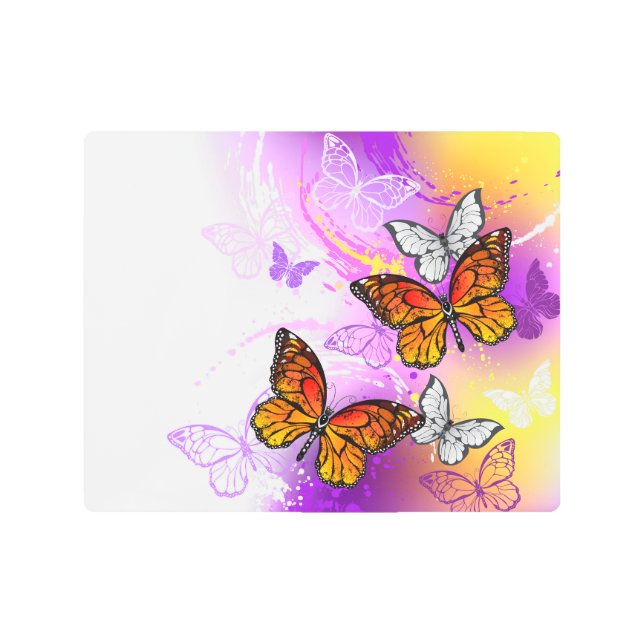 Monarch Butterflies on Purple Background Metal Print (Front)