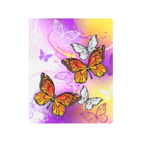 Monarch Butterflies on Purple Background Metal Print