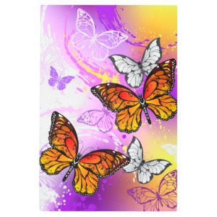 Monarch Butterflies on Purple Background Metal Print