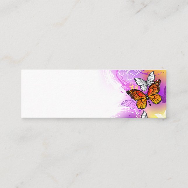 Monarch Butterflies on Purple Background Mini Business Card (Front)