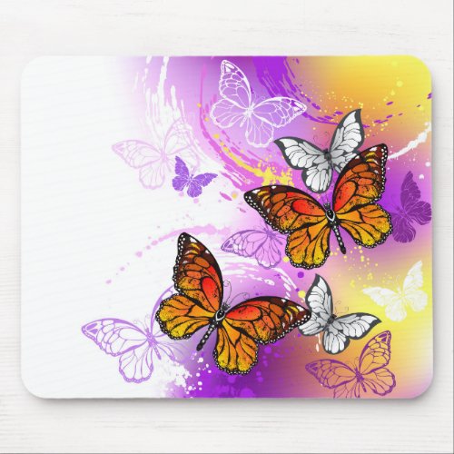 Monarch Butterflies on Purple Background Mouse Pad