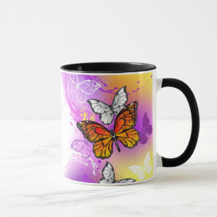 Monarch Butterflies on Purple Background Mug