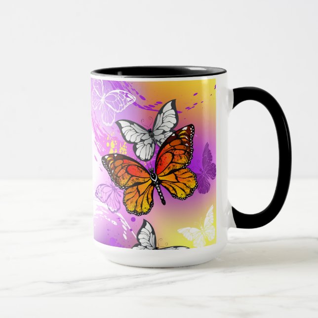 Monarch Butterflies on Purple Background Mug (Right)