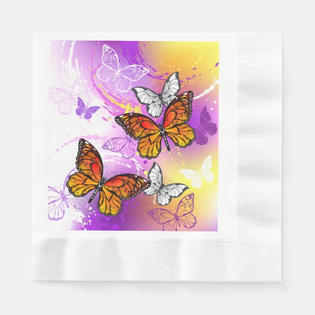 Monarch Butterflies on Purple Background Napkins (Front)