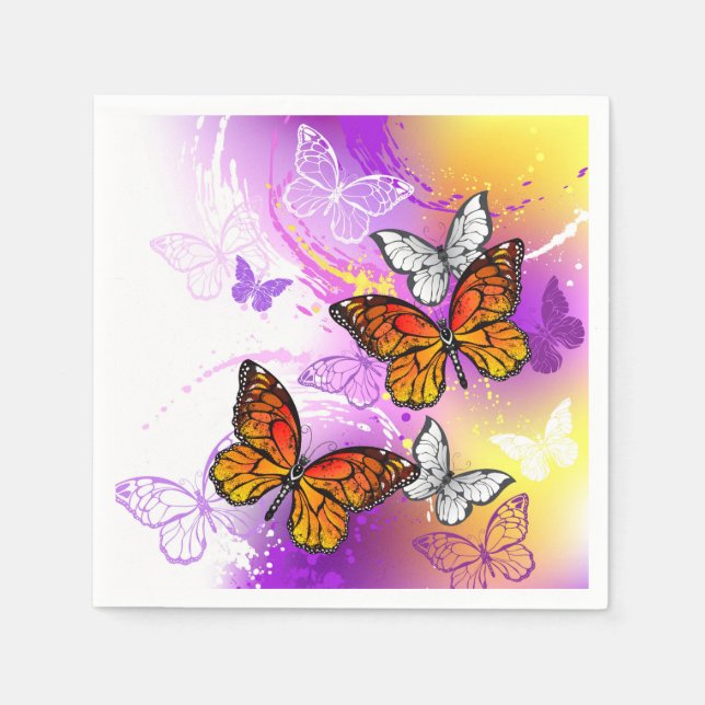 Monarch Butterflies on Purple Background Napkins (Front)