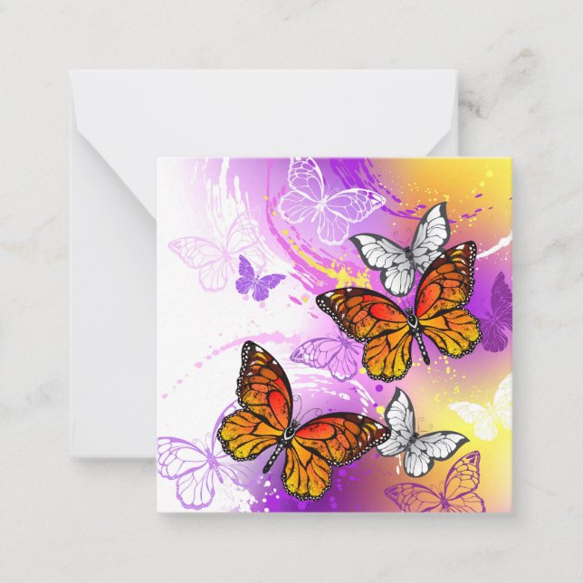 Monarch Butterflies on Purple Background Note Card (Front)