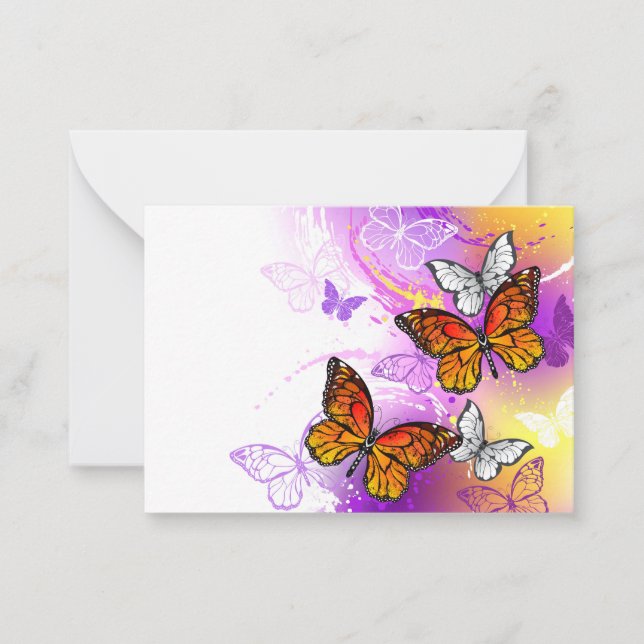 Monarch Butterflies on Purple Background Note Card (Front)