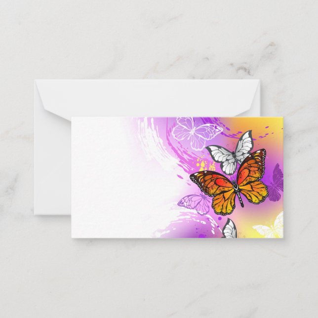 Monarch Butterflies on Purple Background Note Card (Front)