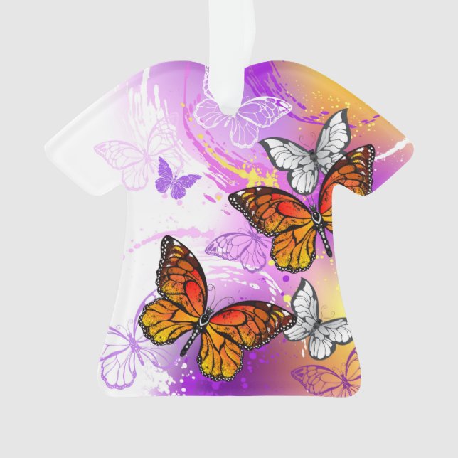 Monarch Butterflies on Purple Background Ornament (Front)