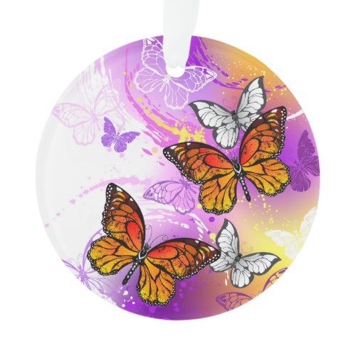 Monarch Butterflies on Purple Background Ornament