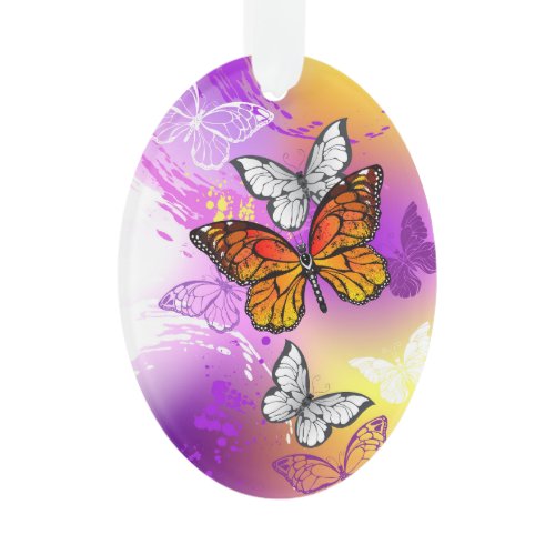 Monarch Butterflies on Purple Background Ornament